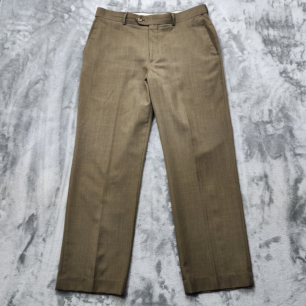Vintage Covington Pants Mens 34X30 Brown Flat Front Straight Leg Trousers Office